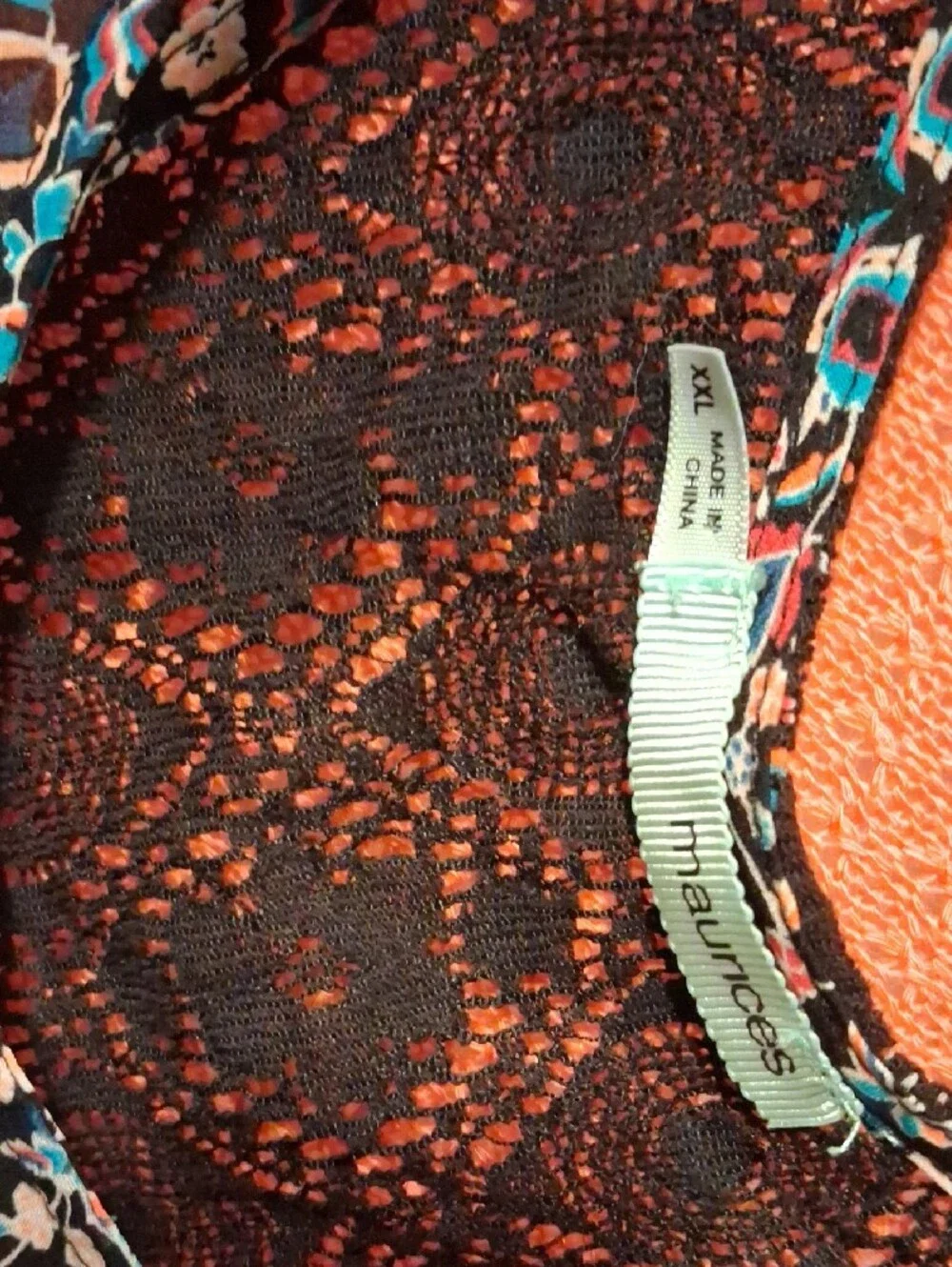 Maurices Coral Open-Knit Cardigan with Navy Patterned Tank - Picture 3 of 5